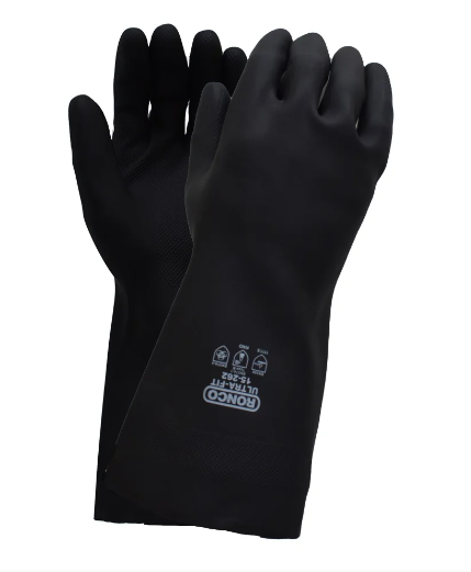 RC-15-262-08 ''ULTRA-FIT'' GANTS RÉUTILISABLES EN LATEX MÉDIUM NOIR DOUBLÉS 28MILL