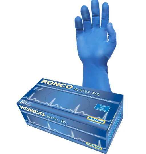 RC-875XPL ''SILKTEX'' GANT EN LATEX MÉDIUM BLEU VENDU 10X50/CAISSE