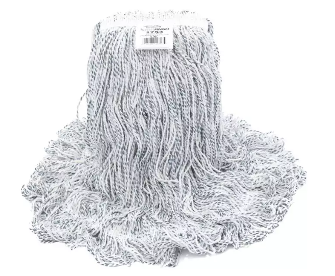 AG-1753 MOPPE BLANCHE À CIRER DE FINITION SATIN 20OZ BRINS BOUCLÉS AVEC BANDE ÉTROITE