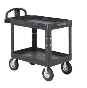 RUBBERMAID 
FG452010BLA - 
CHARIOT UTILITAIRE ROBUSTE À POIGNÉE ERGONOMIQUE  AVEC ROULETTES PNEUMATIQUES, ÉTAGÈRE À REBORD, MOYENNE, CAPACITÉ DE 500 LB - NOIR