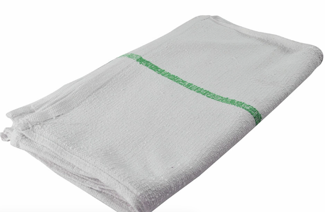 WPC-TSG-1619 RATINE DE BAR BLANCHE ET RAYURE VERTE 16''X19'' 12/PAQUET